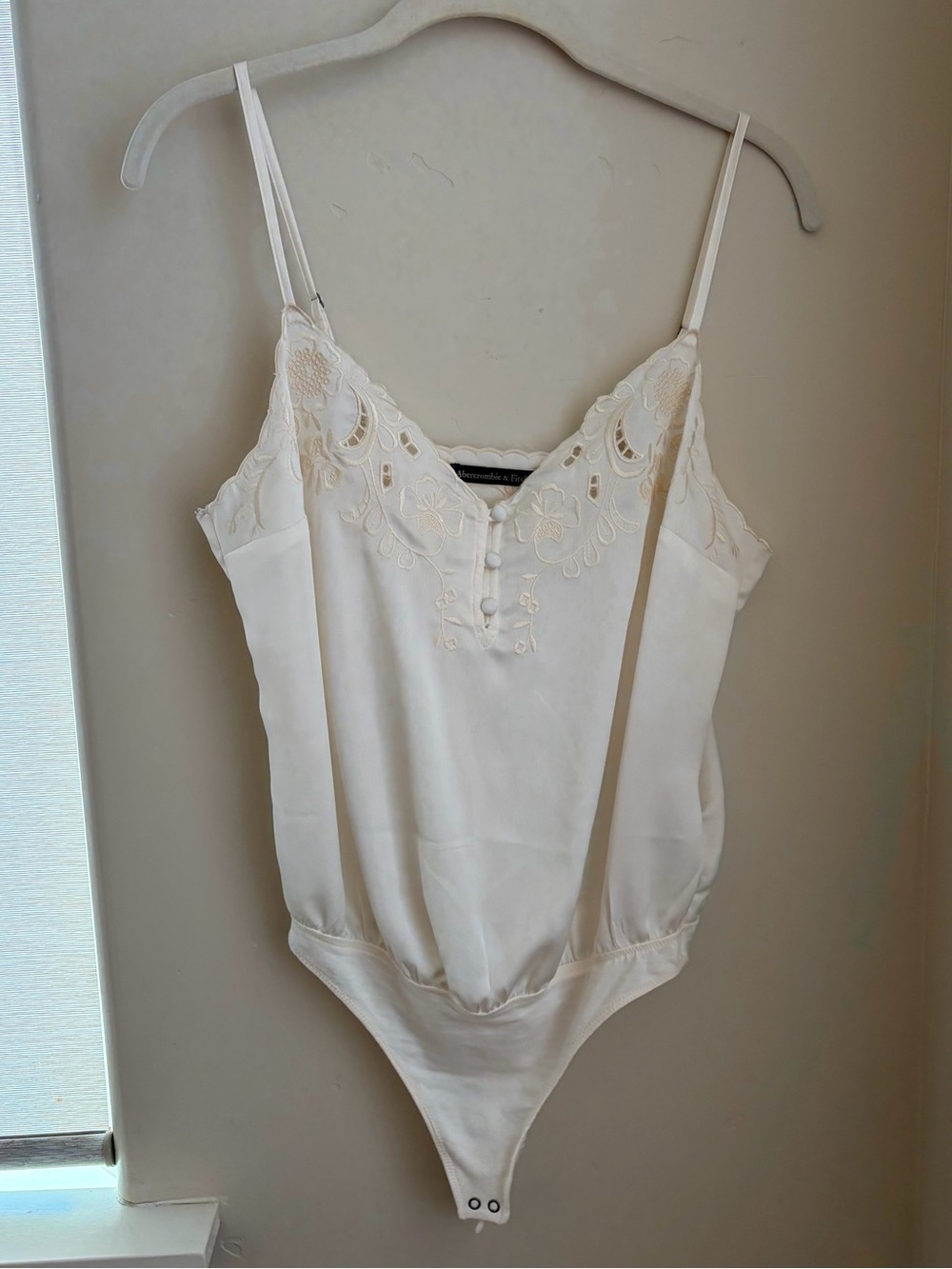 Abercrombie & Fitch Cream Lace-Trim Satin Bodysuit